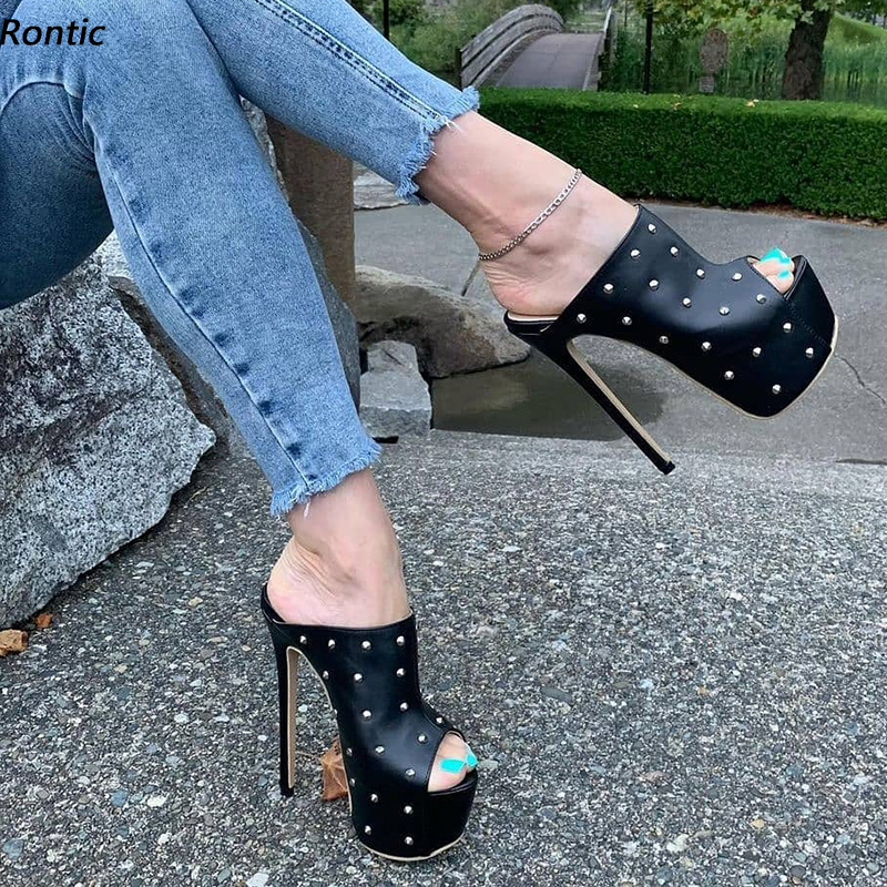 Women Shoes Waterproof - Rontic 2021 Sandal Mules Wanita Buatan