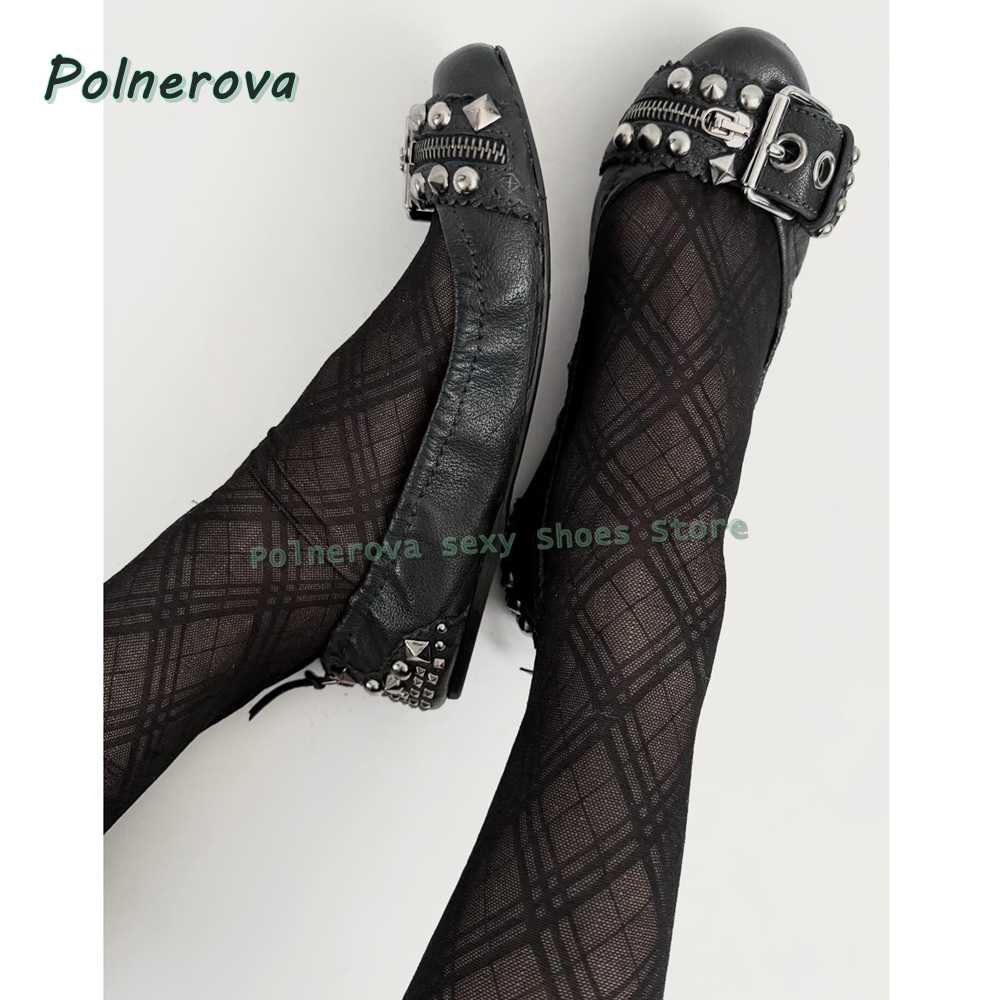 Women Shoes Size - Sepatu Mary Jane dengan Gesper Rivet,