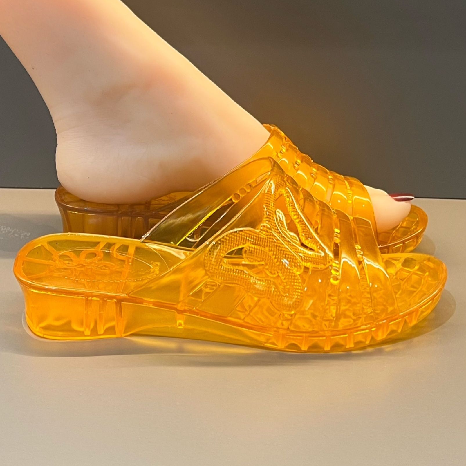 Jelly Sandal Women - Sandal Wedge Jelly Glitter Ungu WFashion