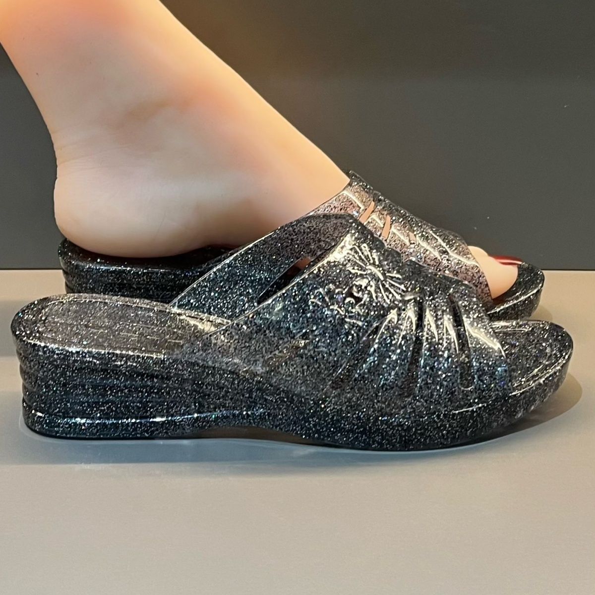 Sandal Wedge Jelly Glitter Ung - Jelly Sandal Women ulasan dan harga